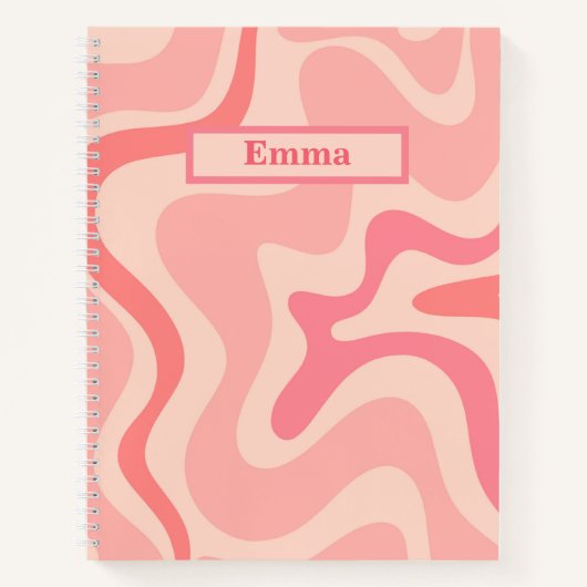 Retro Liquid Swirl Abstract Patroon Blush Roze Notitieboek (Voorkant)