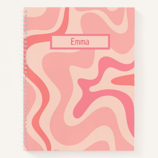 Retro Liquid Swirl Abstract Patroon Blush Roze Notitieboek (Voorkant)