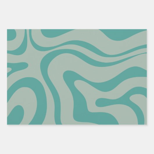 Retro Liquid Swirl Abstract Patroon Gedempt Blauwg Inpakpapier Vel (Voorkant 2)