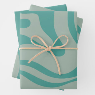 Retro Liquid Swirl Abstract Patroon Gedempt Blauwg Inpakpapier Vel