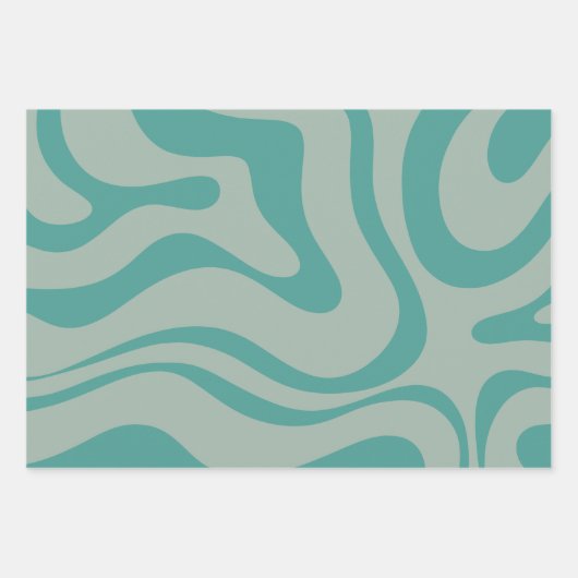 Retro Liquid Swirl Abstract Patroon Gedempt Blauwg Inpakpapier Vel (Voorkant)