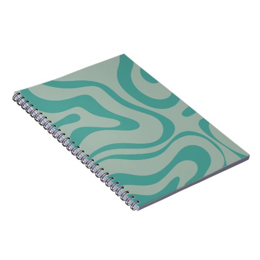 Retro Liquid Swirl Abstract Patroon Gedempt Blauwg Notitieboek (Rechterzijde)