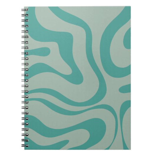 Retro Liquid Swirl Abstract Patroon Gedempt Blauwg Notitieboek (Voorkant)