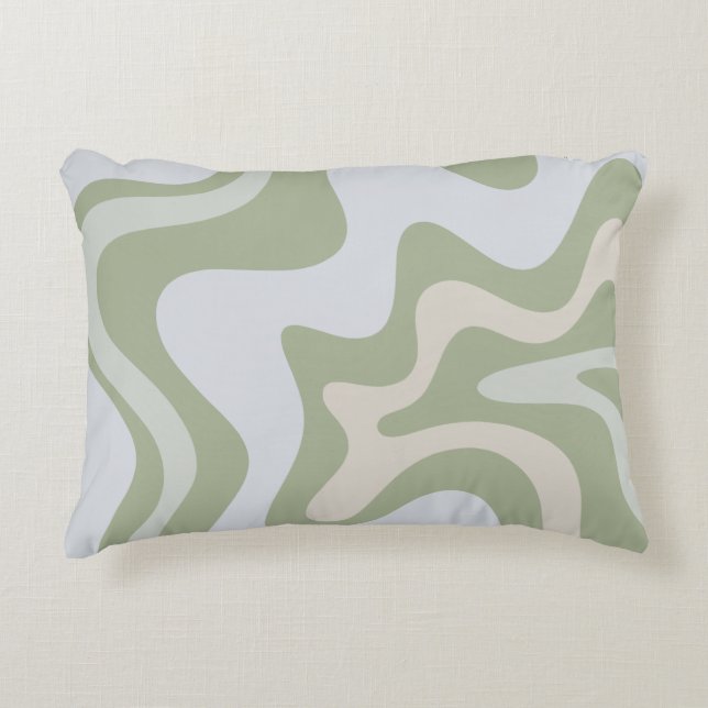 Retro Liquid Swirl Abstract Patroon in Sage Green Accent Kussen (Voorkant)