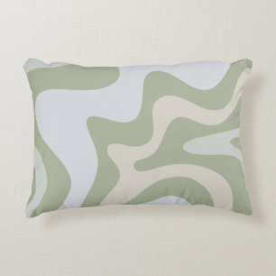 Retro Liquid Swirl Abstract Patroon in Sage Green Accent Kussen