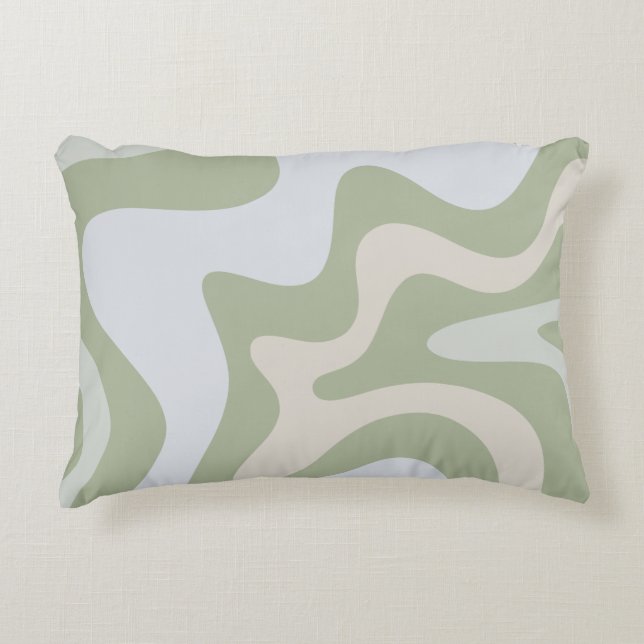 Retro Liquid Swirl Abstract Patroon in Sage Green Accent Kussen (Voorkant)