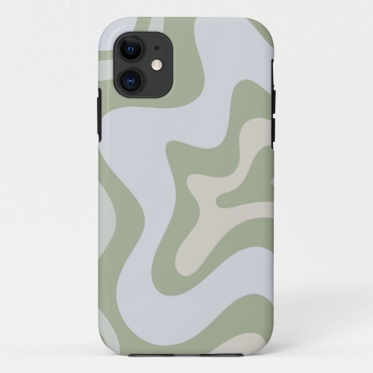 Retro Liquid Swirl Abstract Patroon in Sage Green Case-Mate iPhone Case (Achterkant)