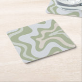 Retro Liquid Swirl Abstract Patroon in Sage Green Kartonnen Onderzetters (Schuin)