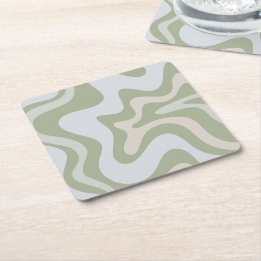 Retro Liquid Swirl Abstract Patroon in Sage Green Kartonnen Onderzetters (Schuin)