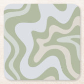 Retro Liquid Swirl Abstract Patroon in Sage Green Kartonnen Onderzetters (Voorkant)