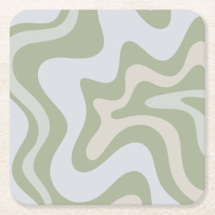Retro Liquid Swirl Abstract Patroon in Sage Green Kartonnen Onderzetters