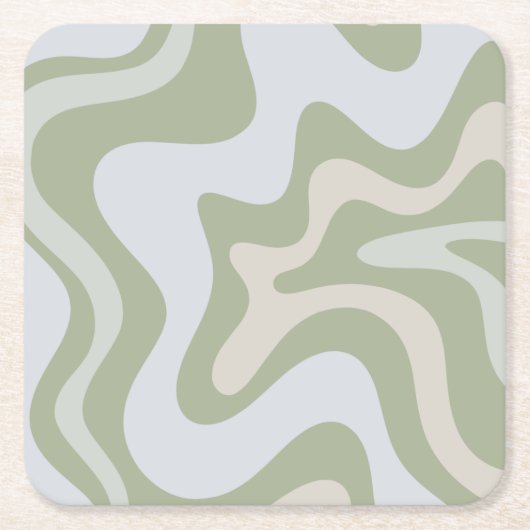Retro Liquid Swirl Abstract Patroon in Sage Green Kartonnen Onderzetters (Voorkant)