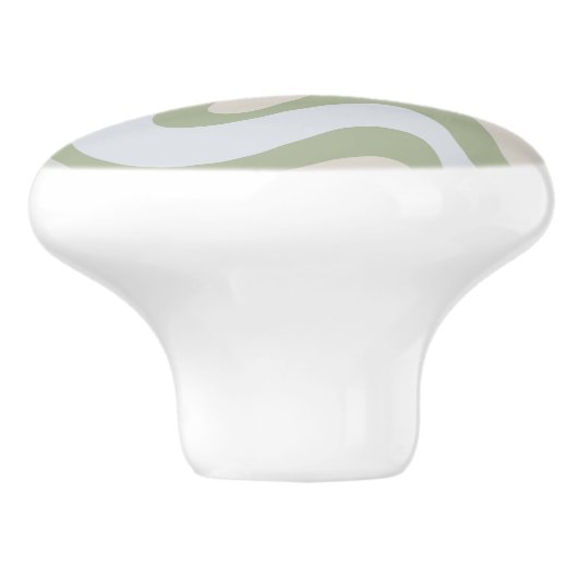 Retro Liquid Swirl Abstract Patroon in Sage Green Keramische Knop (Zijkant)