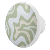 Retro Liquid Swirl Abstract Patroon in Sage Green Keramische Knop (Rechts)