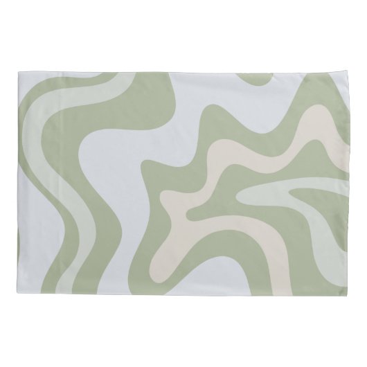 Retro Liquid Swirl Abstract Patroon in Sage Green Kussensloop (Achterkant)