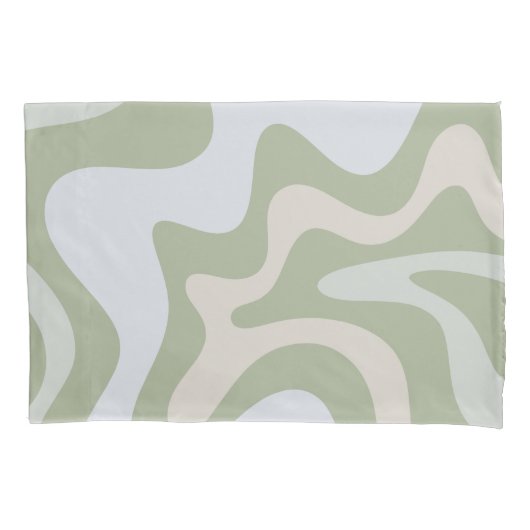 Retro Liquid Swirl Abstract Patroon in Sage Green Kussensloop (Voorkant)