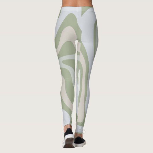 Retro Liquid Swirl Abstract Patroon in Sage Green Leggings (Achterkant)