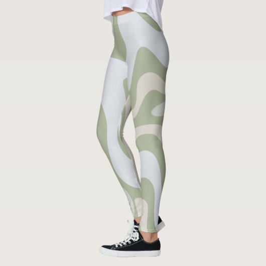 Retro Liquid Swirl Abstract Patroon in Sage Green Leggings (Links)