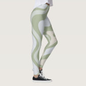 Retro Liquid Swirl Abstract Patroon in Sage Green Leggings (Rechts)