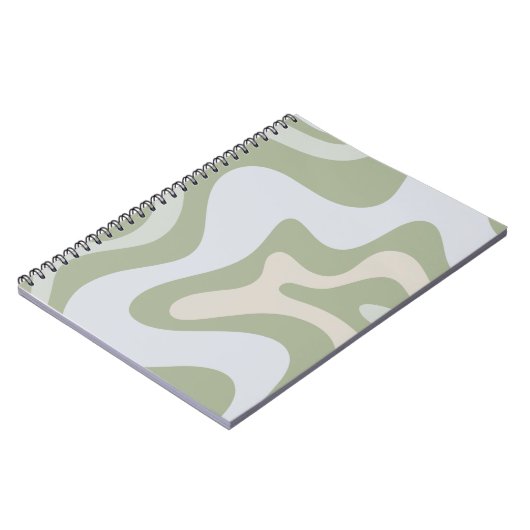 Retro Liquid Swirl Abstract Patroon in Sage Green Notitieboek (Linkerzijde)