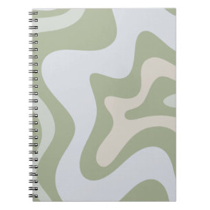 Retro Liquid Swirl Abstract Patroon in Sage Green Notitieboek