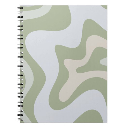 Retro Liquid Swirl Abstract Patroon in Sage Green Notitieboek (Voorkant)