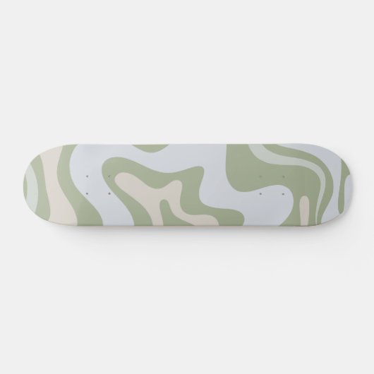 Retro Liquid Swirl Abstract Patroon in Sage Green Persoonlijk Skateboard (Horizontaal)