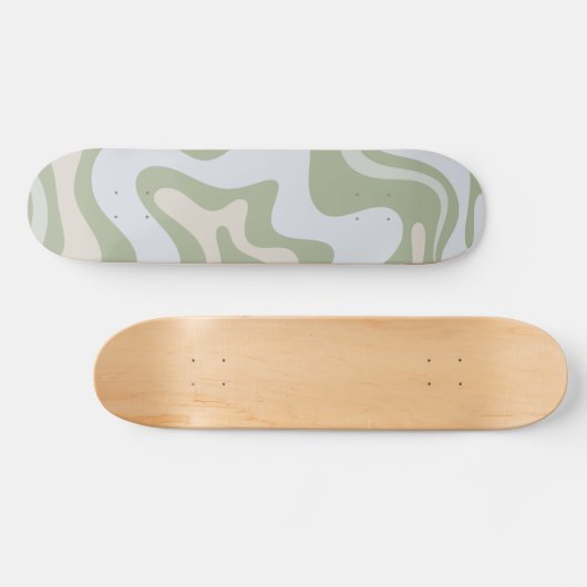 Retro Liquid Swirl Abstract Patroon in Sage Green Persoonlijk Skateboard (Horizontaal)