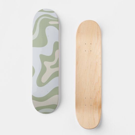 Retro Liquid Swirl Abstract Patroon in Sage Green Persoonlijk Skateboard (Voorkant)