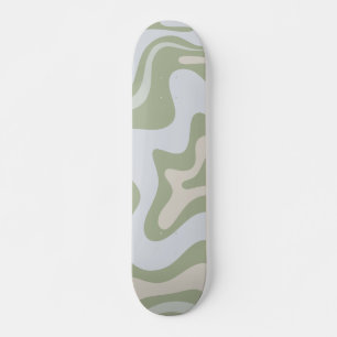 Retro Liquid Swirl Abstract Patroon in Sage Green Persoonlijk Skateboard