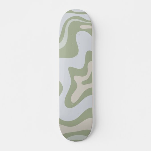 Retro Liquid Swirl Abstract Patroon in Sage Green Persoonlijk Skateboard (Voorkant)