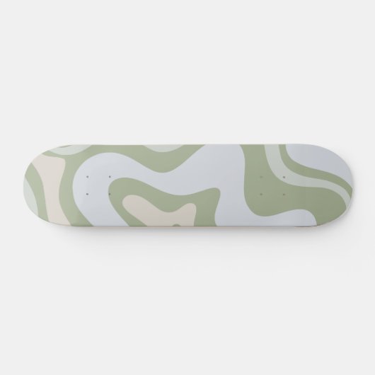 Retro Liquid Swirl Abstract Patroon in Sage Green Persoonlijk Skateboard (Horizontaal)