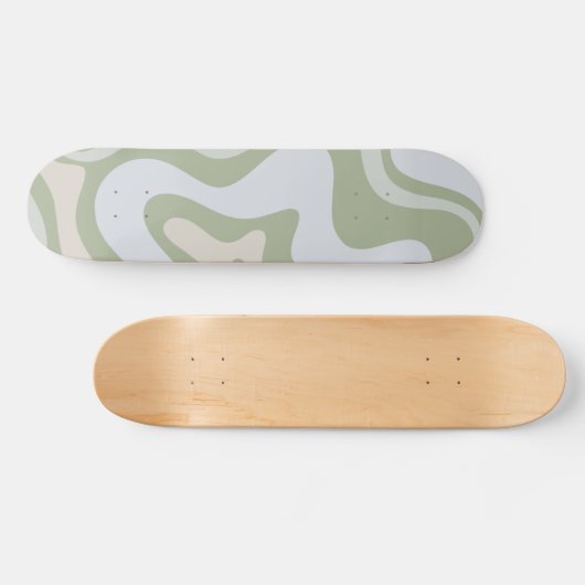 Retro Liquid Swirl Abstract Patroon in Sage Green Persoonlijk Skateboard (Horizontaal)