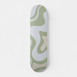 Retro Liquid Swirl Abstract Patroon in Sage Green Persoonlijk Skateboard