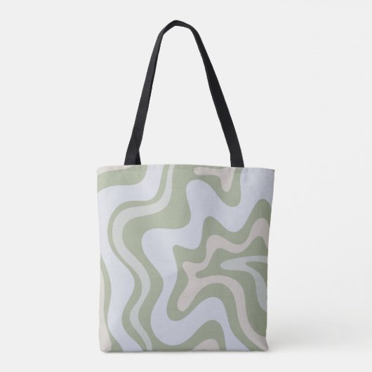 Retro Liquid Swirl Abstract Patroon in Sage Green Tote Bag (Achterkant)