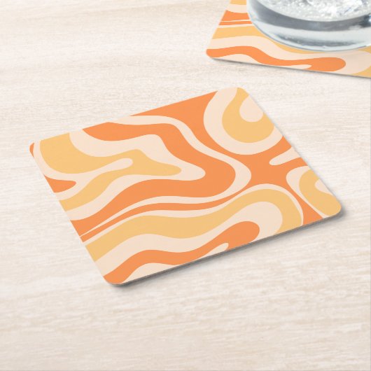 Retro Liquid Swirl Abstract Patroon in zacht Sinaa Kartonnen Onderzetters (Schuin)