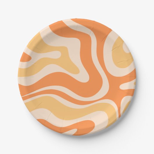 Retro Liquid Swirl Abstract Patroon in zacht Sinaa Papieren Bordje (Voorkant)