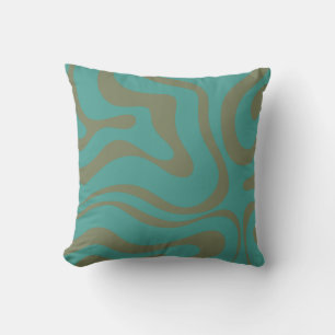 Retro Liquid Swirl Abstract Patroon Olive Blauwgro Kussen