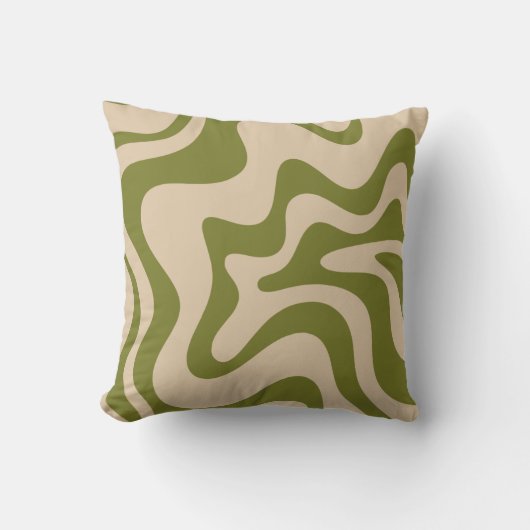 Retro Liquid Swirl Abstract Patroon Olive Green na Kussen (Voorkant)