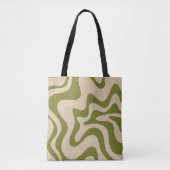 Retro Liquid Swirl Abstract Patroon Olive Green Tote Bag (Voorkant)