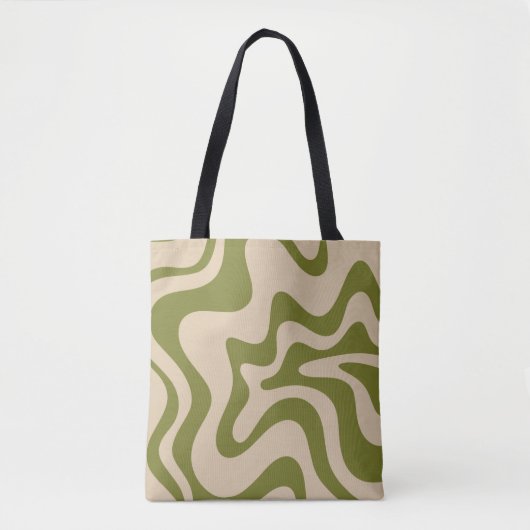 Retro Liquid Swirl Abstract Patroon Olive Green Tote Bag (Voorkant)