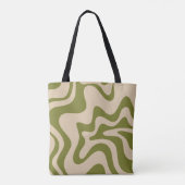 Retro Liquid Swirl Abstract Patroon Olive Green Tote Bag (Achterkant)