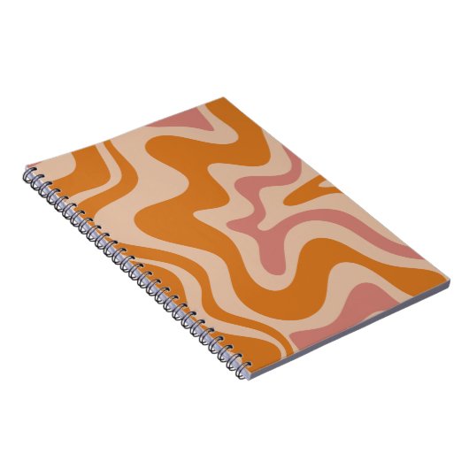 Retro Liquid Swirl Abstract Patroon Oranje Roze Notitieboek (Rechterzijde)