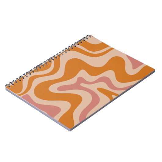 Retro Liquid Swirl Abstract Patroon Oranje Roze Notitieboek (Linkerzijde)