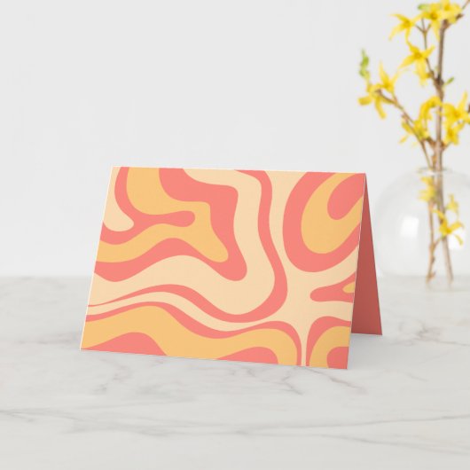 Retro Liquid Swirl Abstract Patroon Roze Geel Kaart (Gele Bloem)