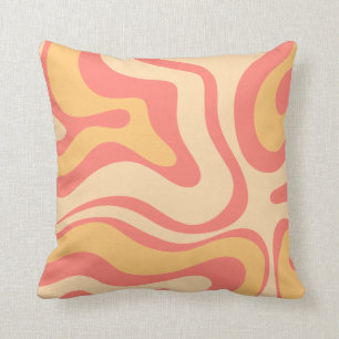 Retro Liquid Swirl Abstract Patroon Roze Geel Kussen