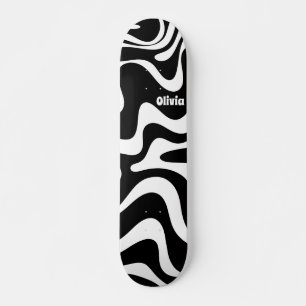 Retro Liquid Swirl Abstract Patroon zwart-wit Persoonlijk Skateboard