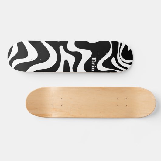 Retro Liquid Swirl Abstract Patroon zwart-wit Persoonlijk Skateboard (Horizontaal)