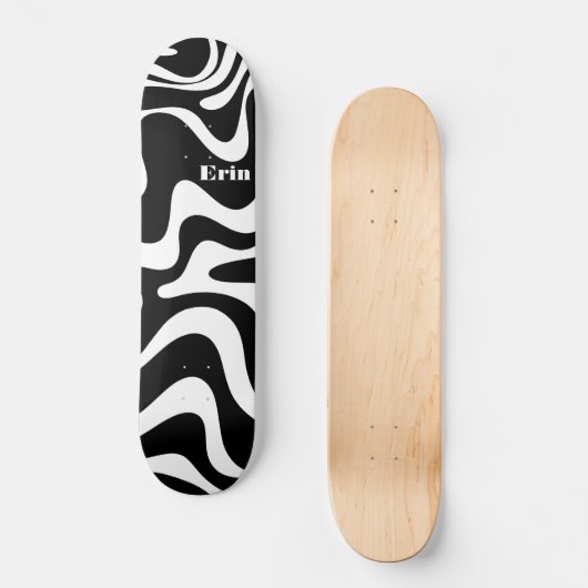 Retro Liquid Swirl Abstract Patroon zwart-wit Persoonlijk Skateboard (Voorkant)