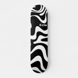Retro Liquid Swirl Abstract Patroon zwart-wit Persoonlijk Skateboard